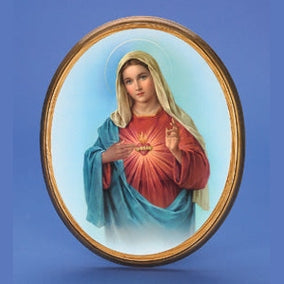 Large Oval Wooden Immaculate Heart Plaque- 17" Boxed