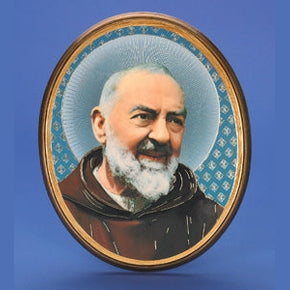 Oval Wooden 17 inch Plaque - Padre Pio Boxed