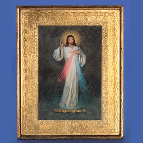 Gold Leaf Florentine Plaque with Divine Mercy- 10" Made in Florence, Italy