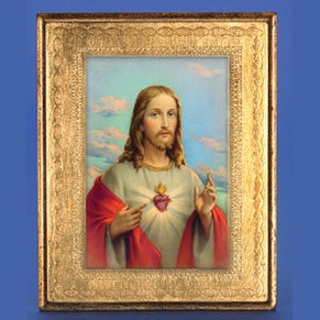 Gold Leaf Florentine Plaque with Sacred Heart- 10" Made in Florence, Italy