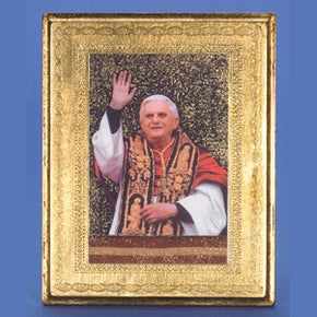 Gold Leaf Florentine Plaque with Pope Benedict XVI- 10" Made in Florence, Italy