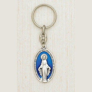 Blue Enamel Miraculous Medal Key Ring Boxed