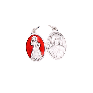 3/4 inch Red Enamel Divine Mercy / St Faustina Medal