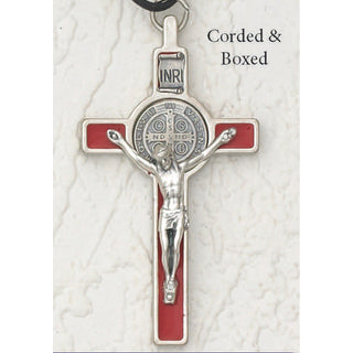 3 inch St Benedict Cross with Red Cross and Silver Pendant and Corpus