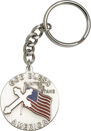 Silver Oxide God Bless America Keychain