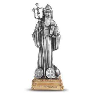 4" Pewter Statue St Benedict Gift Boxed
