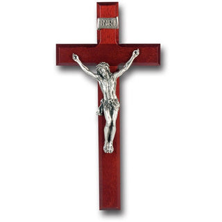 12" Dark Cherry Cross With Antique Sil.Corpus