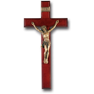 12" Dark Cherry Wood Cross With Museum Gold Corp