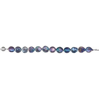 Sterling Silver Cultured Black Freshwater Pearl Coin 7 3/4" Bracelet