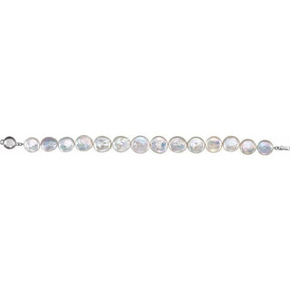 Sterling Silver 13-14 mm Cultured White Freshwater Pearl Coin  7 3/4" Bracelet