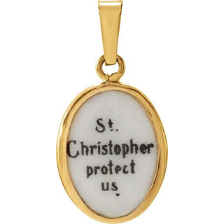 14K Yellow 13x10 mm St. Christopher Hand-Painted Porcelain Medal