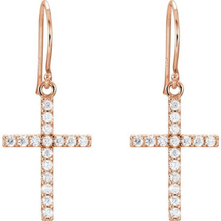 14K Rose 1/2 CTW Natural Diamond Cross Earrings
