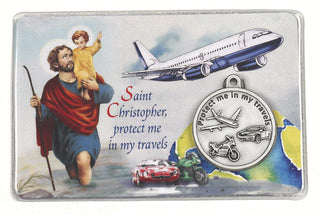 25-Pack - Laminated Traveler's Card with St Christopher and Saint Michael with Pendant and Traveler's Prayer