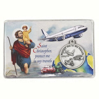 25-Pack - Laminated Traveler's Card with St Christopher and Saint Michael with Pendant and Traveler's Prayer