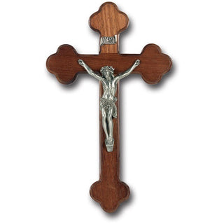 10" Walnut Wood Cross With Pewter Corpus
