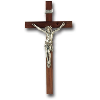 9" Walnut Cross with Fine Pewter Corpus