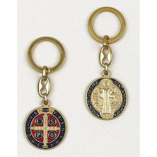 6-pack - Saint Benedict Gold Tone Keyring - Blue Enamel