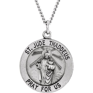 Sterling Silver 18 mm Round Saint Jude Thaddeus Medal 18" Necklace