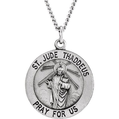 Sterling Silver Round St. Jude Thaddeus Pendant Pendant with Chain