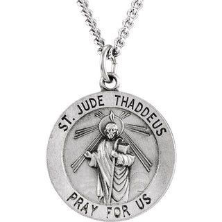 Sterling Silver 22 mm Round Saint Jude Thaddeus Medal 24" Necklace