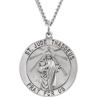 Sterling Silver 25 mm Round Saint Jude Thaddeus Medal 24" Necklace