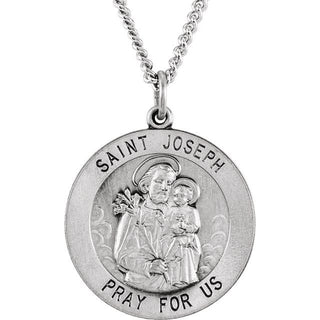 Sterling Silver 25 mm Round Saint Joseph Medal 24" Necklace