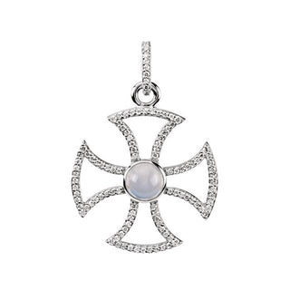 14K White Natural Blue Chalcedony & 1/2 CTW Natural Diamond Maltese Cross Pendant    