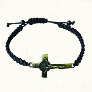 Black Slip knot bracelet with Antique Gold-tone Saint Benedict Cross 4-pack
