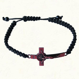 Black Slip knot bracelet with Antique Copper-tone St. Benedict Cross 4-pack