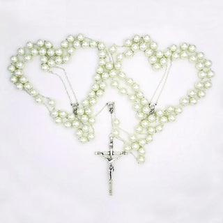 Large Faux Pearl and Silver-tone Wedding Lasso Rosary