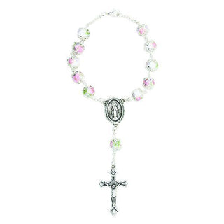 Pink and White Porcelain Decade Rosary with silver-tone Crucifix 3-pack