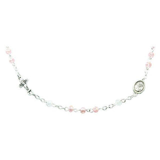 Genuine Crystal Necklace with Crucifix and Medals - Rose 3-pack