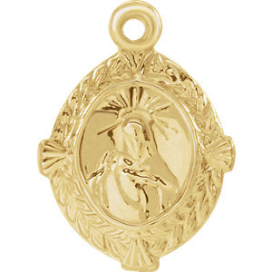 14K Gold 12x9 MM Sacred Heart of Jesus Medal without Jump Ring