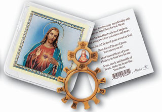 Sacred Heart Olive Wood Rosary Ring with Prayer 25-Pack