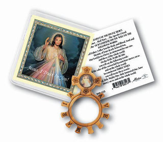 Divine Mercy Olive Wood Ring with Prayer 25-Pack