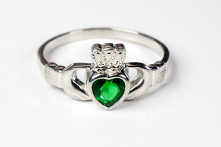 Sterling Silver Claddagh with Emerald Glass Accent