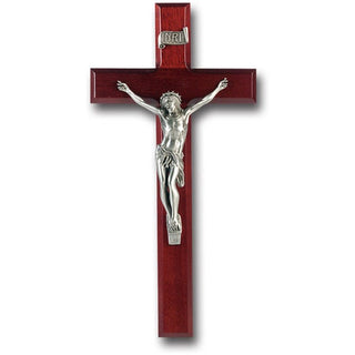 75" Dark Cherry Cross With Fine Pewter Corpus