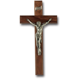 12" Walnut Cross With Fine Pewter Corpus