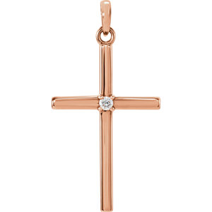 14K Rose 26.5x13.75 MM .02 CTW Diamond Cross Pendant