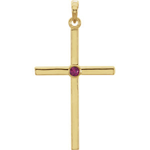 14K Gold Ruby Cross 30.6x16.6 MM Pendant
