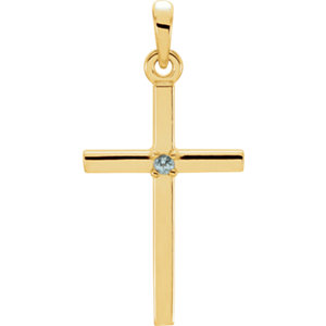 14K Gold 22.65x11.4 MM Blue Zircon Cross Pendant