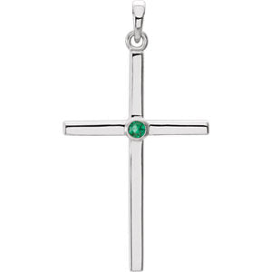 14K White Emerald Cross 30.6x16.6 MM Pendant