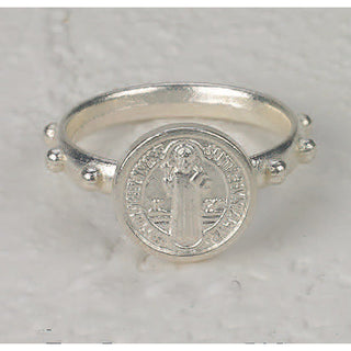 25-Pack - St Benedict Rosary Ring - Silver - SIZE 19 (MEDIUM)