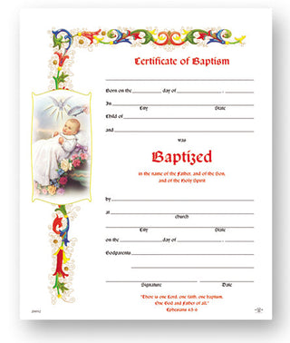 Certificate Of Baptism 8X10 50-Pack SALE - main product image | CatholicShop.com