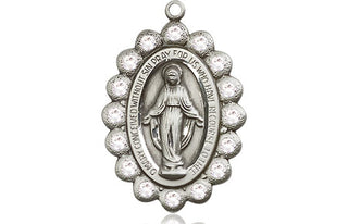 Pewter Miraculous Medal with Crystal Swarovski stones