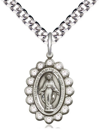 Pewter Miraculous Medal with Crystal Swarovski stones Religious Jewelry
