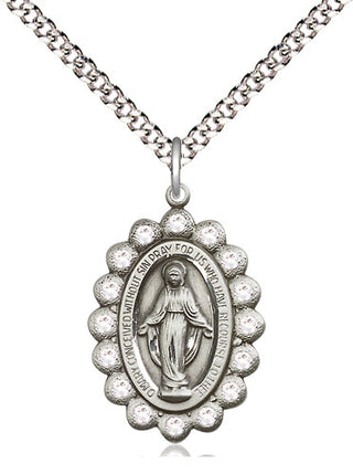 Pewter Miraculous Medal with Crystal Swarovski stones Religious Jewelry