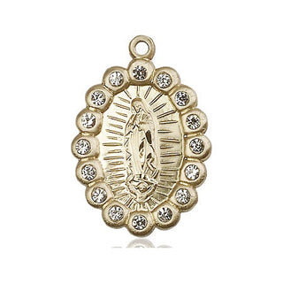 14kt Gold Our Lady of Guadalupe Medal with Crystal Swarovski stones