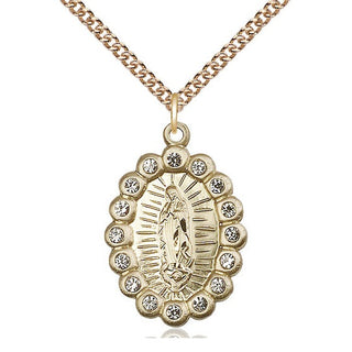 14kt Gold Our Lady of Guadalupe Medal with Crystal Swarovski stones