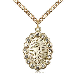 14kt Gold Our Lady of Guadalupe Medal with Crystal Swarovski stones